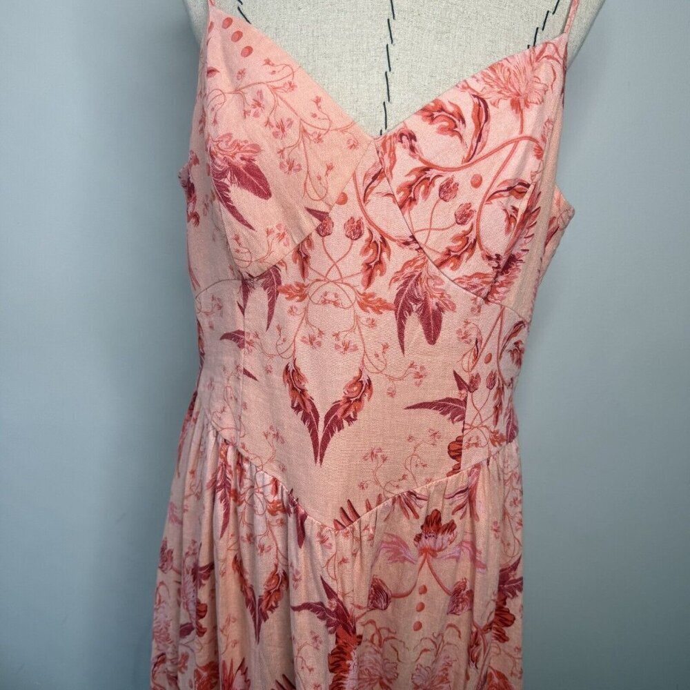 House Of Harlow 1960 Tropical Floral Pink Linen Blend Dress Sz L Sweetheart - Picture 3 of 9